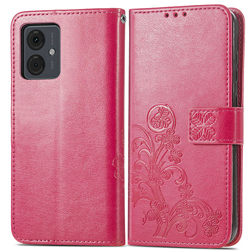 Leather Case Stands Flip Flowers Cover Holder for Motorola Moto G14 Hot Pink