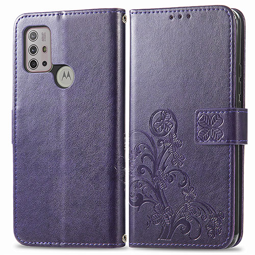 Leather Case Stands Flip Flowers Cover Holder for Motorola Moto G20 Purple