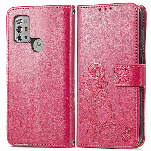 Leather Case Stands Flip Flowers Cover Holder for Motorola Moto G20 Red