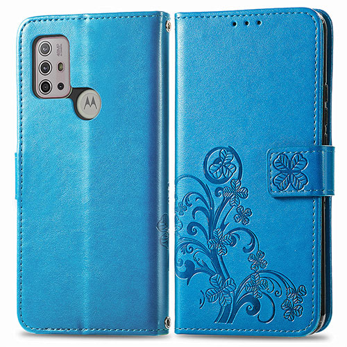 Leather Case Stands Flip Flowers Cover Holder for Motorola Moto G30 Blue