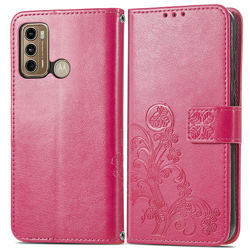 Leather Case Stands Flip Flowers Cover Holder for Motorola Moto G40 Fusion Red