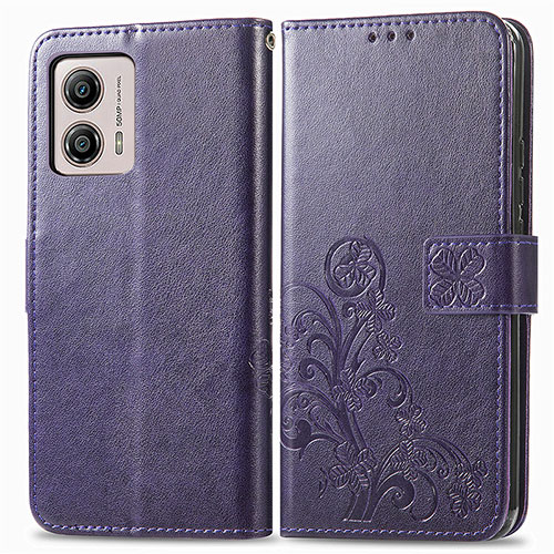 Leather Case Stands Flip Flowers Cover Holder for Motorola Moto G53 5G Purple