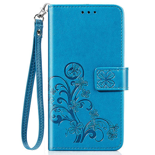 Leather Case Stands Flip Flowers Cover Holder for Motorola Moto One Fusion Plus Blue