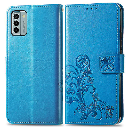 Leather Case Stands Flip Flowers Cover Holder for Nokia G22 Blue