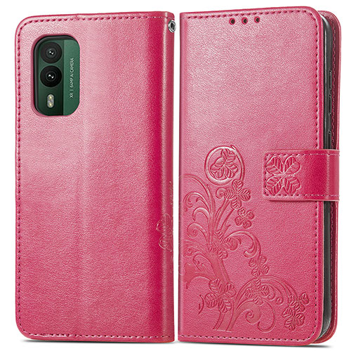 Leather Case Stands Flip Flowers Cover Holder for Nokia XR21 Hot Pink