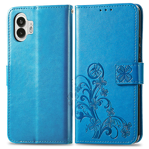 Leather Case Stands Flip Flowers Cover Holder for Nothing Phone 2 Blue