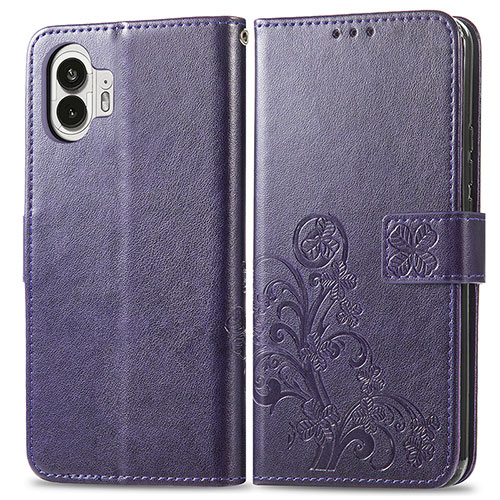 Leather Case Stands Flip Flowers Cover Holder for Nothing Phone 2 Purple