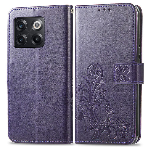 Leather Case Stands Flip Flowers Cover Holder for OnePlus 10T 5G Purple