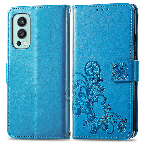 Leather Case Stands Flip Flowers Cover Holder for OnePlus Nord 2 5G Blue