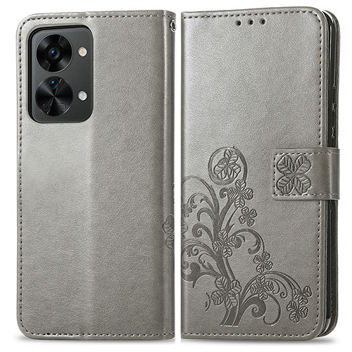 Leather Case Stands Flip Flowers Cover Holder for OnePlus Nord 2T 5G Gray