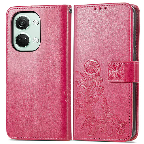 Leather Case Stands Flip Flowers Cover Holder for OnePlus Nord 3 5G Hot Pink