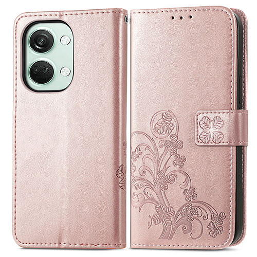 Leather Case Stands Flip Flowers Cover Holder for OnePlus Nord 3 5G Rose Gold