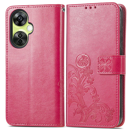 Leather Case Stands Flip Flowers Cover Holder for OnePlus Nord CE 3 5G Hot Pink