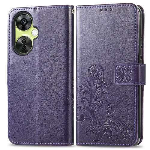 Leather Case Stands Flip Flowers Cover Holder for OnePlus Nord CE 3 Lite 5G Purple