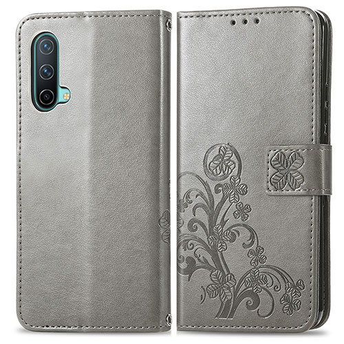 Leather Case Stands Flip Flowers Cover Holder for OnePlus Nord CE 5G Gray