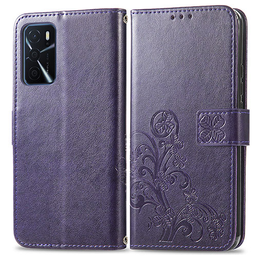 Leather Case Stands Flip Flowers Cover Holder for Oppo A54s Purple