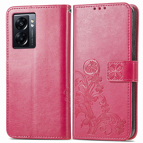 Leather Case Stands Flip Flowers Cover Holder for Oppo A57 5G Red