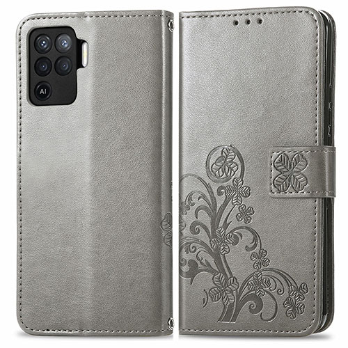 Leather Case Stands Flip Flowers Cover Holder for Oppo F19 Pro Gray