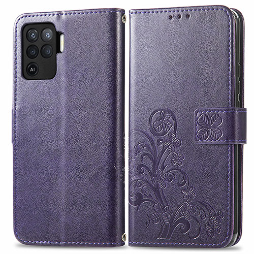 Leather Case Stands Flip Flowers Cover Holder for Oppo F19 Pro Purple