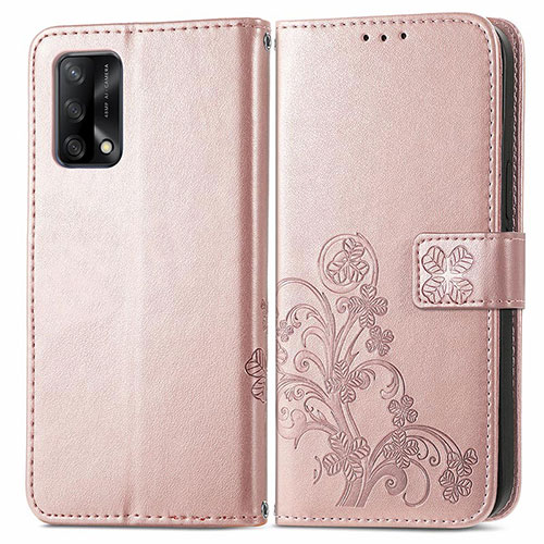 Leather Case Stands Flip Flowers Cover Holder for Oppo F19s Pink