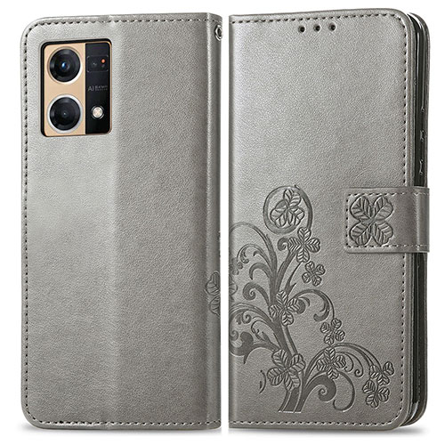 Leather Case Stands Flip Flowers Cover Holder for Oppo F21 Pro 4G Gray