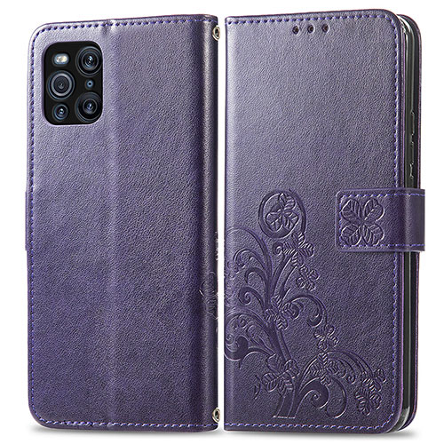 Leather Case Stands Flip Flowers Cover Holder for Oppo Find X3 5G Purple