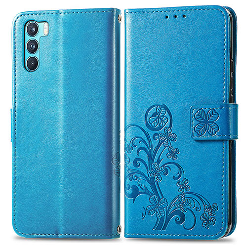 Leather Case Stands Flip Flowers Cover Holder for Oppo K9 Pro 5G Blue