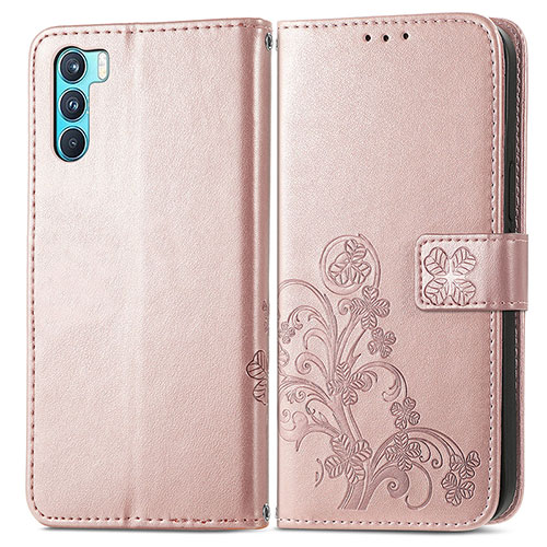 Leather Case Stands Flip Flowers Cover Holder for Oppo K9 Pro 5G Pink