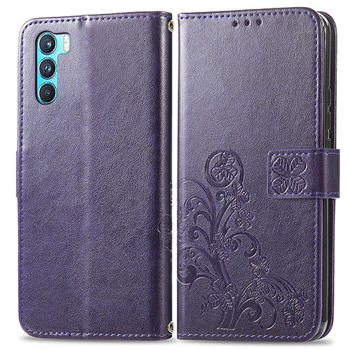 Leather Case Stands Flip Flowers Cover Holder for Oppo K9 Pro 5G Purple