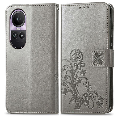 Leather Case Stands Flip Flowers Cover Holder for Oppo Reno10 Pro 5G Gray