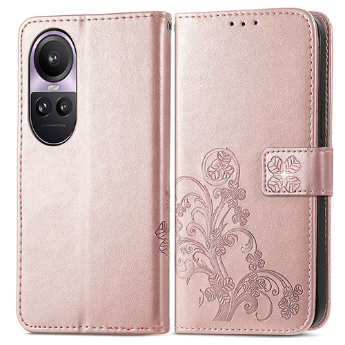 Leather Case Stands Flip Flowers Cover Holder for Oppo Reno10 Pro 5G Rose Gold