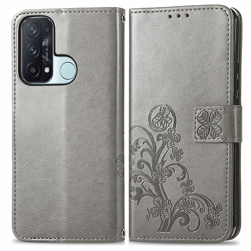 Leather Case Stands Flip Flowers Cover Holder for Oppo Reno5 A Gray