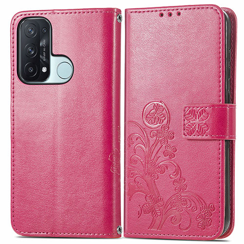 Leather Case Stands Flip Flowers Cover Holder for Oppo Reno5 A Red