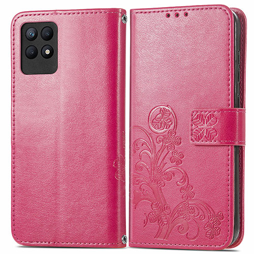 Leather Case Stands Flip Flowers Cover Holder for Realme 8i Hot Pink