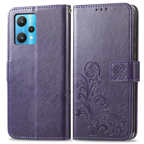 Leather Case Stands Flip Flowers Cover Holder for Realme 9 5G Purple