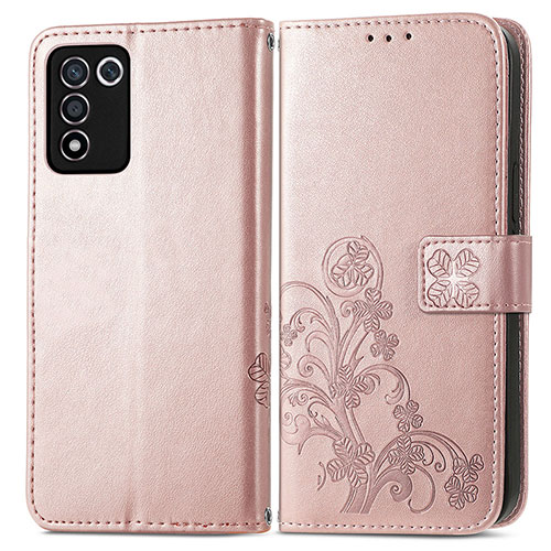 Leather Case Stands Flip Flowers Cover Holder for Realme 9 SE 5G Pink