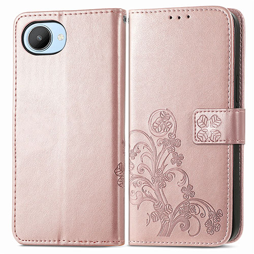 Leather Case Stands Flip Flowers Cover Holder for Realme C30 Rose Gold