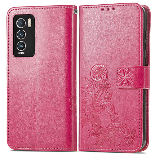 Leather Case Stands Flip Flowers Cover Holder for Realme GT Master Explorer 5G Hot Pink