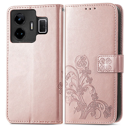 Leather Case Stands Flip Flowers Cover Holder for Realme GT Neo6 5G Rose Gold