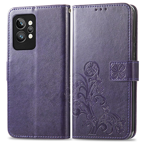 Leather Case Stands Flip Flowers Cover Holder for Realme GT2 Pro 5G Purple