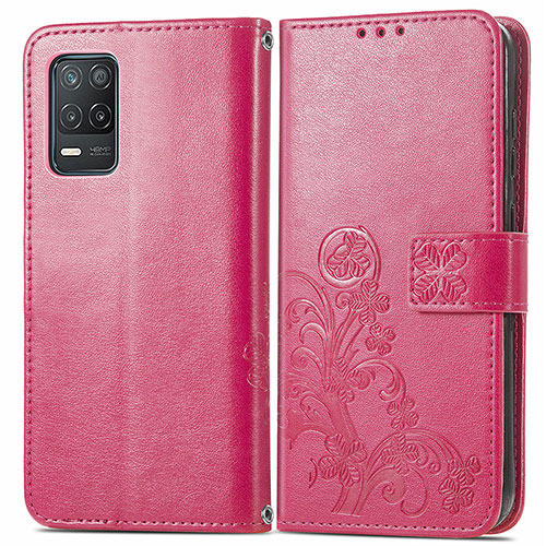 Leather Case Stands Flip Flowers Cover Holder for Realme Narzo 30 5G Hot Pink