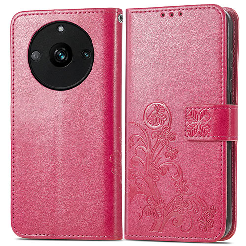 Leather Case Stands Flip Flowers Cover Holder for Realme Narzo 60 Pro 5G Hot Pink