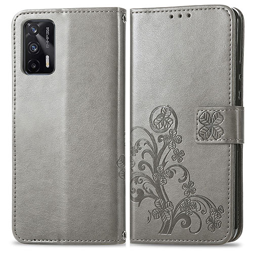 Leather Case Stands Flip Flowers Cover Holder for Realme Q3 Pro 5G Gray