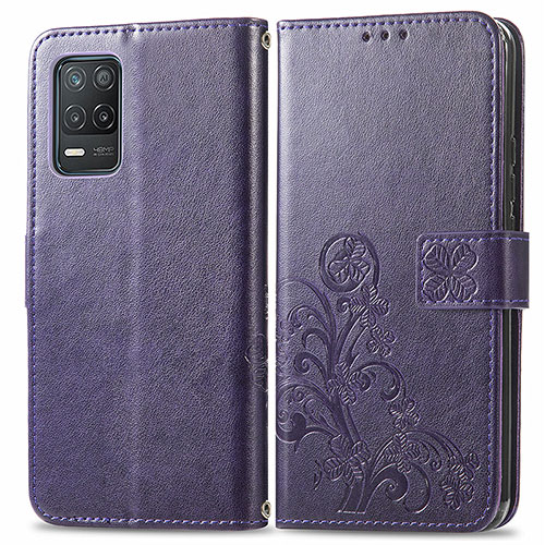 Leather Case Stands Flip Flowers Cover Holder for Realme Q3i 5G Purple