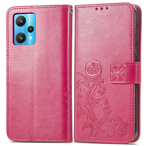 Leather Case Stands Flip Flowers Cover Holder for Realme Q5 5G Hot Pink