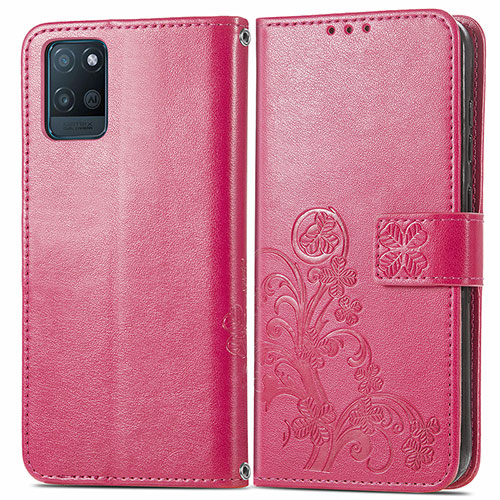 Leather Case Stands Flip Flowers Cover Holder for Realme V11 5G Hot Pink