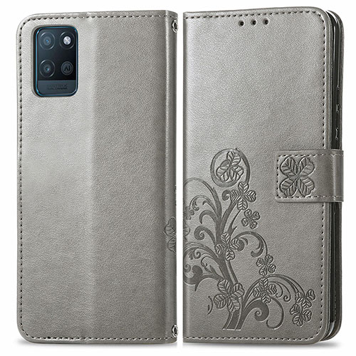 Leather Case Stands Flip Flowers Cover Holder for Realme V11s 5G Gray