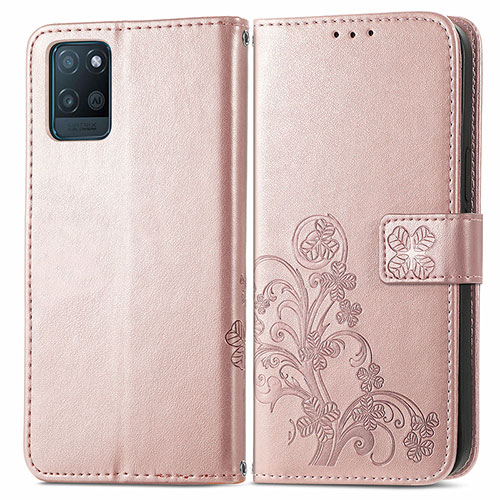 Leather Case Stands Flip Flowers Cover Holder for Realme V11s 5G Rose Gold