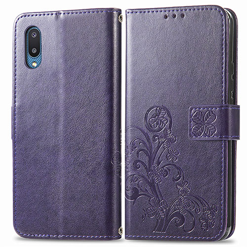 Leather Case Stands Flip Flowers Cover Holder for Samsung Galaxy A02 Purple