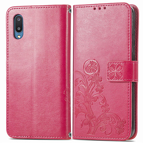 Leather Case Stands Flip Flowers Cover Holder for Samsung Galaxy A02 Red